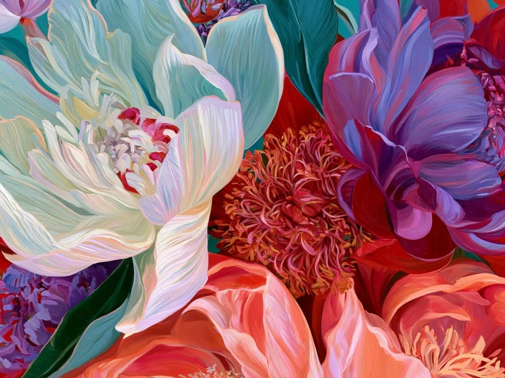The Halden briefing: painted peonies in coral, violet and ivory