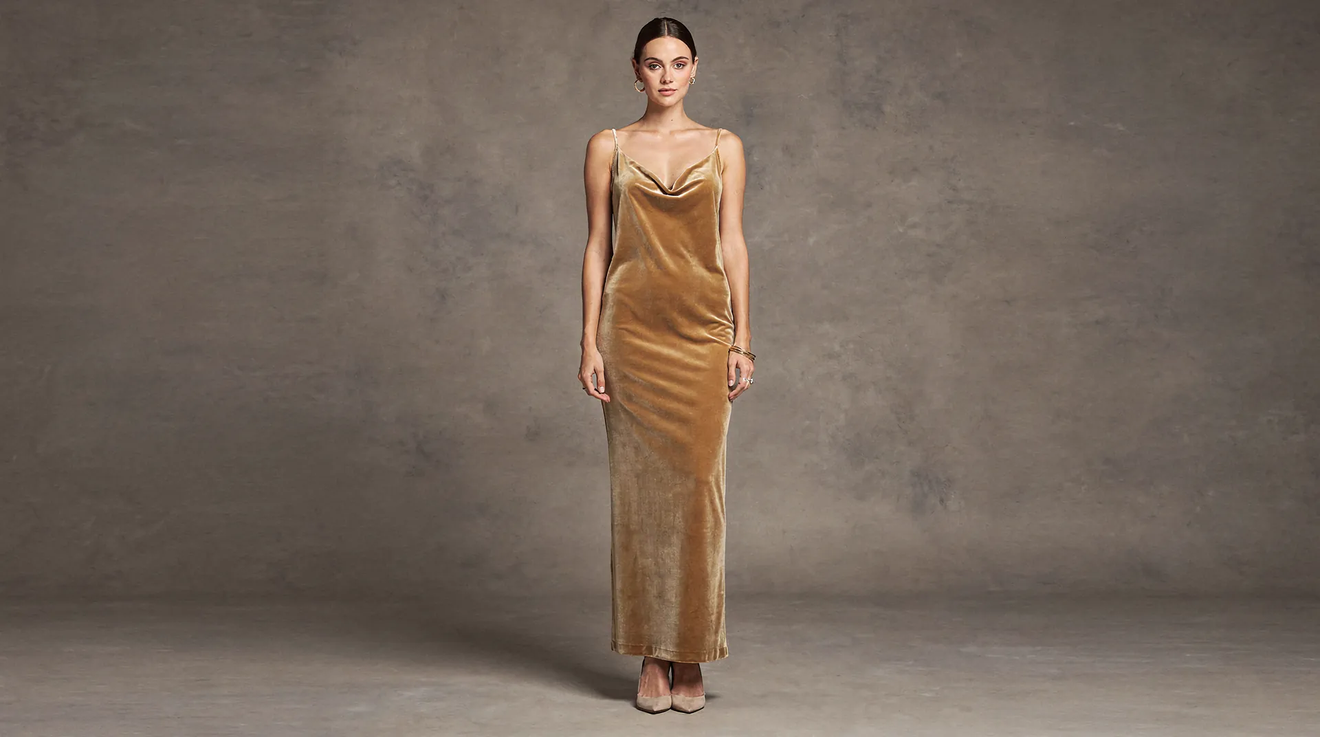 Look 04: Bias slip dress in Champagne Nap